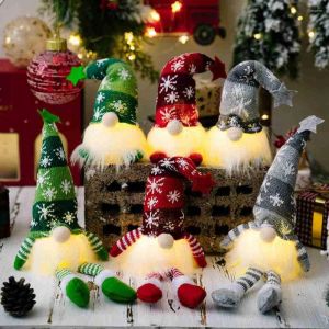 Décorations de Noël Gnome Poupée sans visage avec lumières LED Père Noël Joyeux Noël Décoration pour la maison Ornement de Noël Navidad Cadeau Année