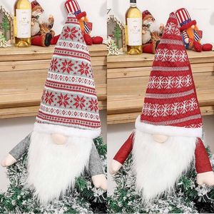 Decoraciones navideñas, adorno para árbol de gnomo, Tomte sueco, gnomos de Papá Noel de felpa, sombrero con copos de nieve de punto, decoración para el hogar de vacaciones de Navidad 101A