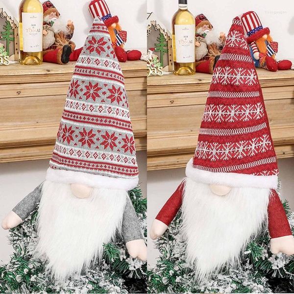 Décorations de Noël Gnome Arbre Topper Suédois Tomte En Peluche Santa Gnomes Tricoté Flocon De Neige Chapeau Xmas Holiday Home Decor 101A
