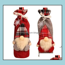 Kerstdecoraties Gnome Wine Bottle Ers Bag Holiday Santa Claus Champagne Flessen ER Red Merry Tafel voor Home PAF11446 Drop Deli OTMF3