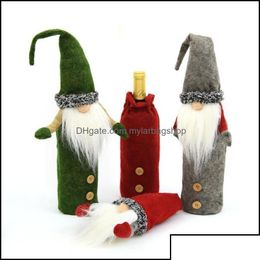 Décorations De Noël Gnomes Bouteille De Vin Er Fait À La Main Suédois Tomte Père Noël Toppers Sacs Maison De Vacances Drop D Otooq