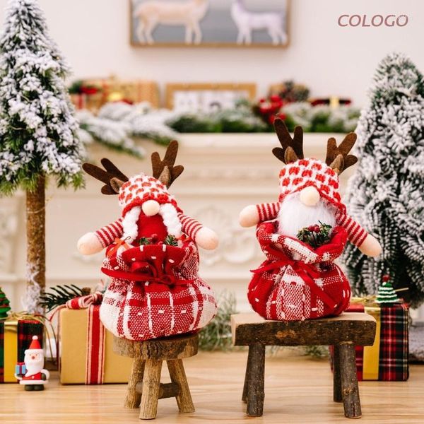 Décorations de Noël Gnomes avec des sacs-cadeaux en bois mignons faits à la main renne Tomte suédois en peluche wapiti Figurine scandinave