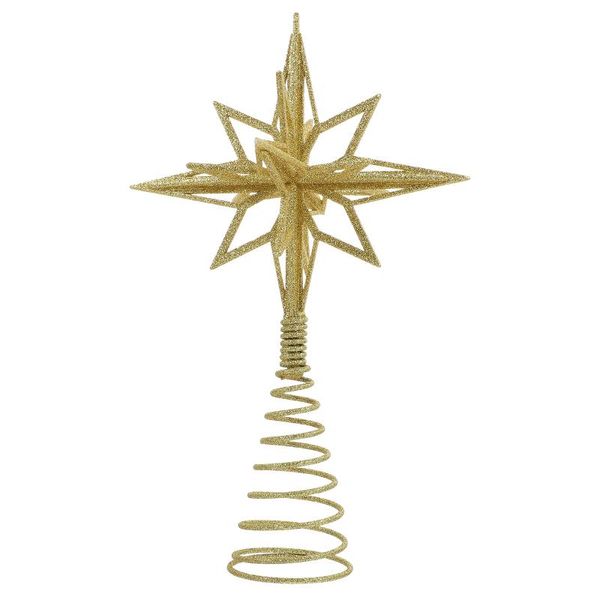 Decoraciones de Navidad Gold Glitter Tree Top Iron Star para el hogar Adornos de Navidad Topper Año