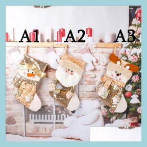 Kerstdecoraties Gold Pools Stock Santa Claus Sock Snowman Antlers Decoratie Candy Geschenktas Drop levering Huis Tuin Fes Dhyna