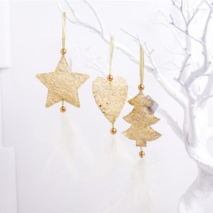 Decoraciones navideñas Oro Plata Estrella Corazón Árbol Pluma Colgante Año Navidad Navidad para el hogar