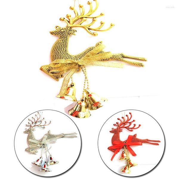 Décorations de Noël Sliver Gold Reindeer Tree suspendu Bauble Ornement Party Decor Deer With Bells Festival Pendant