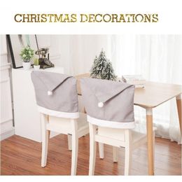 Décorations de Noël Gris Grand Chapeau Couverture de Chaise Amovible Lavable Non-tissé Tissu Siège Tabouret Couverture Couverture Arrière Nouvel An Dîner De Noël Fournitures Q335