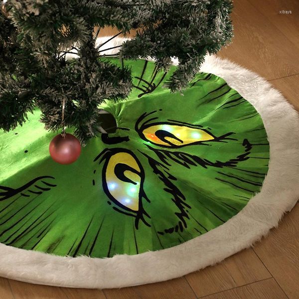 Tablier vert d'arbre de peluche de décorations de Noël avec la baisse lumineuse de jupe de décoration légère