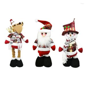 Kerstdecoraties H051 Figurine Decoratie Cartoon Santa Snowman Rendier staande pop intrekbaar lange benen speelgoed ornament