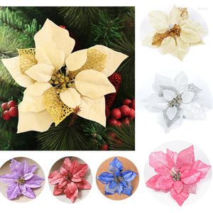 Décorations de noël HACOCHU 5 PCS/lot 20 cm arbre fleur évider paillettes Kerst Decoratie artificielle fausses fleurs pour mariage