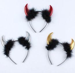 Kerstdecoraties Haar Hoop Devil Hoofdbanden Red Plush Ox Horn Halloween Cosplay Party Props Head Wear Dance Ball Verjaardagsstoffen1