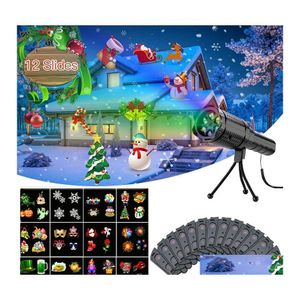 Décorations de Noël Halloween Noël Projecteur Lampe Fête de vacances LED Stage Light Snowflake Paysage 12 Modèle Carte Flashligh Otkfi