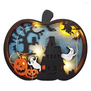 Kerstdecoraties Halloween Pumpkin houten ornament decoratie snijwerk decor met lichte feestartikelen