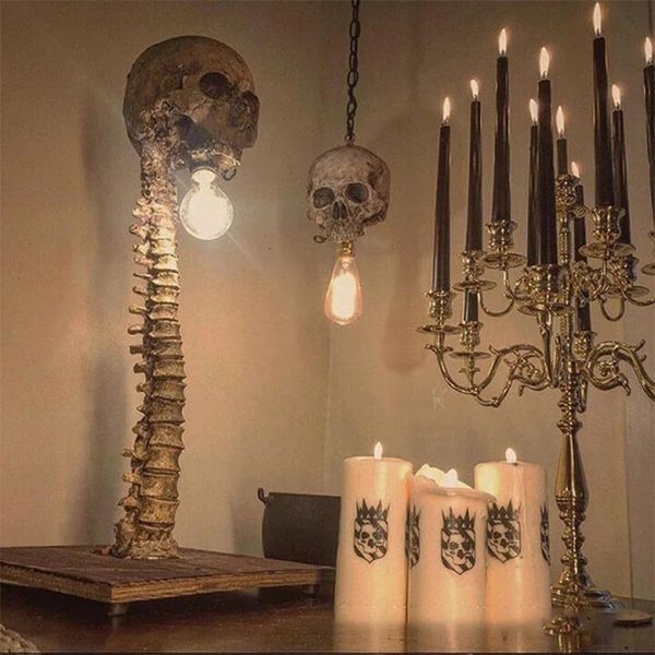 Décorations de Noël Halloween Crâne Squelette Lampe Horreur 3D Statue Table Lumière Creative Party Ornement Prop Maison Chambre Décoration Effrayant Accessoires 231121