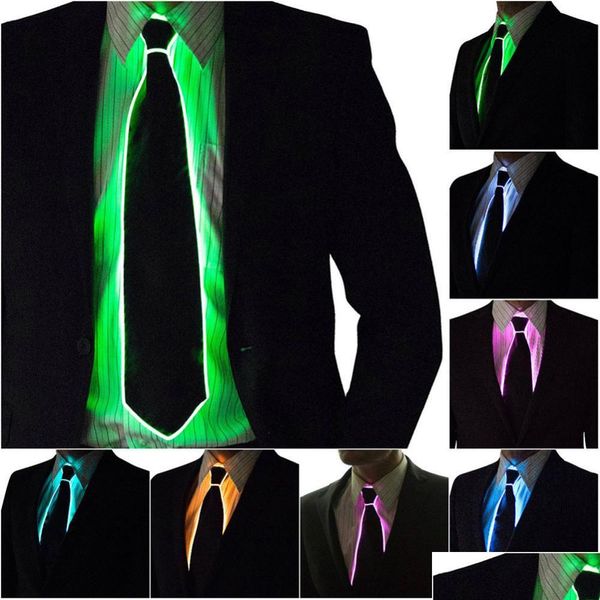 Decoraciones navideñas Haloween Decoración luminosa Hombres LED Corbata brillante Intermitente Cosplay Accesorios de fiesta de neón Traje Corbata Gota Delive Dhio9