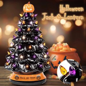 Kerstversiering Handgeschilderd zwart tafelblad Keramiek Halloween Decorboom Verlicht middelpunt Feestdagen Verjaardag Huisornamenten D Dh9E6