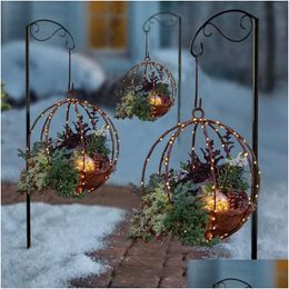 Kerstversiering Hangende Decoratie Lichtgevende Kunstbloemenmand Met Lichtkoord Diy Ornament Buitendecoratie Drop Leveren Dh0Jk