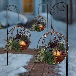 Adornos navideños, decoración colgante, cesta de flores artificiales luminosas con cadena de luz, adorno DIY, decoración al aire libre