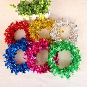 Kerstdecoraties Hangende ster Pine Garland Decor 5 kleuren Tinsel Linten Tree Decoratie String voor bruiloftsfeest 7,5 m