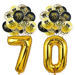 Décorations de Noël Joyeux 70e anniversaire Fête décorative Adulte 70 ans Ballon 12 pouces Latex Confetti Numéro Feuille Anniversaire Fourniture 231026
