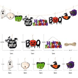 Kerstversiering Vrolijk Halloween Houten Ornamenten Trick Or Treat Pompoen Boo Heksenhoed Zwarte Kat Spook Skl Hk Hangende Hanger G Amkje