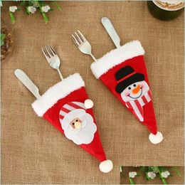 Kerstdecoraties hoed bestek tas snoep cadeaubogels schattige zak vork meshouder tabel diner decoratief servies