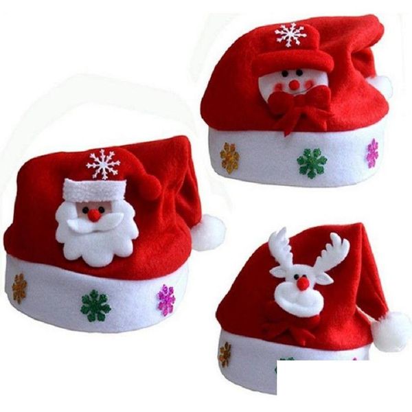 Décorations de Noël Chapeau pour enfants Adt Cadeaux Dessin animé Applique Santa Deer Snow Designs Chapeaux Fournitures de vacances Sn1160 Drop Delivery Home Dhyey