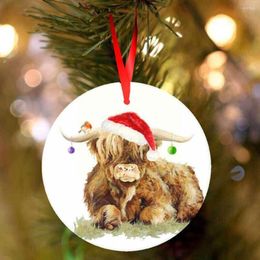 Decoraciones navideñas Sombrero con adorno Highland Cow Home colgante colgante decoración plana de acrílicofarm haning t f5m8