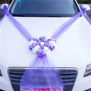 Décorations de Noël en forme de coeur rose simulation fleur décoration de voiture de mariage poignée de porte ruban soie mariée 230919