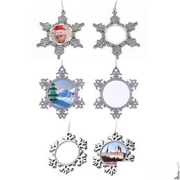 Kerstdecoraties Warmteoverdracht metalen sneeuwvlok hanger Diy sublimatie blanco decoratie boom ornament drop levering home tuin dhn98