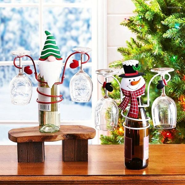Decoraciones navideñas, soportes de vidrio para botellas de vino navideñas, cubierta de Papá Noel, estante enano de muñeco de nieve, Festival para decoración del hogar