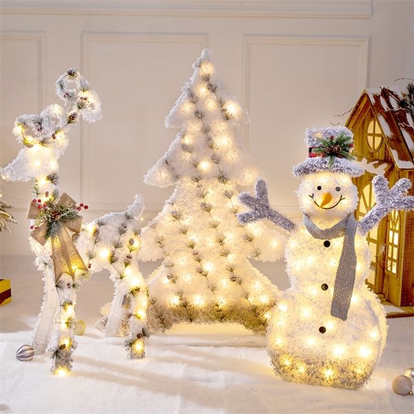 Décorations de Noël Accessoires de décoration pour la maison Blanc Bonhomme de neige Fauve LED Lumières Arbre Décoration Année Cadeau Ornements 220829