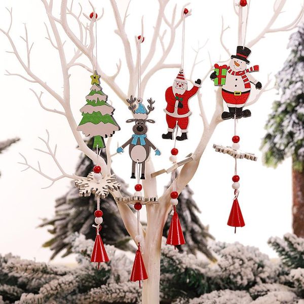 Décorations de noël décor à la maison bricolage maison peinte en bois vieil homme flocon de neige cloche ornements ChristmaTree carillons éoliens cadeau