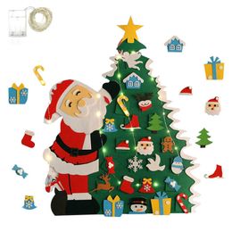 Kerstdecoraties Home Decoratie Diy Filt Christmas Tree Wall hangende kunstmatige kerstboom met kerstman Snowflakes ornament jaar Kid cadeau 221123