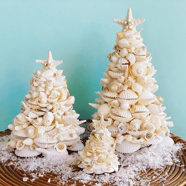 Décorations de noël décoration de la maison bricolage arbre rougeoyant fête noël artificiel avec lumière coquillage corail ornement année enfant cadeau