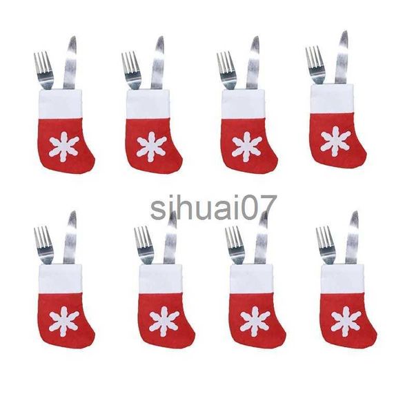 Décorations de Noël Vente chaude 6 pièces décoration de noël flocon de neige bas couverts poches chaussettes de noël pour la maison Table dîner fête décor de noël x1019