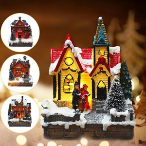 Decoraciones navideñas para casa, regalo, exquisita resina luminosa, cabaña nevada, Festival, luz LED, decoraciones de año navideño