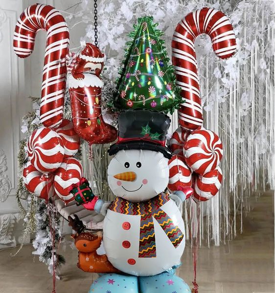 Decoraciones navideñas Enorme muñeco de nieve de pie Globo de aluminio Árbol de caramelo Bastón Lollipop Elk Inflar bolas Navidad 2024 Año DIY Decoraciones para fiestas en el hogar 231027