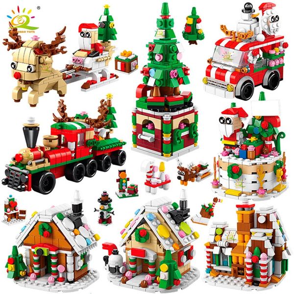 Décorations de Noël HUIQIBAO 6IN1 Elk cerf père noël blocs de construction ville neige maison arbre de noël briques ensemble jouets pour enfants enfants cadeau 231121
