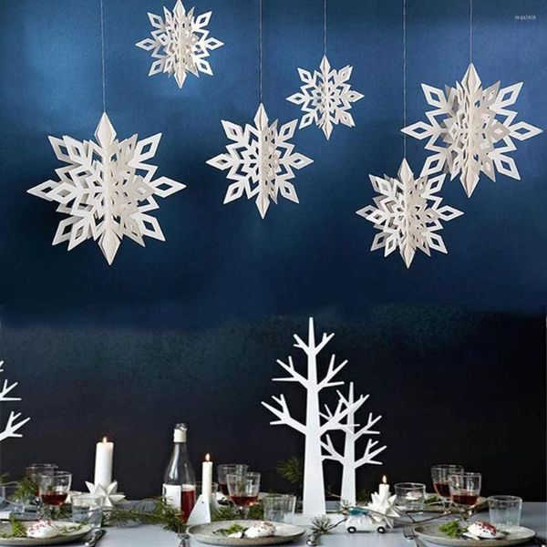 Décorations de Noël en papier artificiel 3D, guirlande de flocons de neige, fournitures de fête de Festival, blanc pour la maison