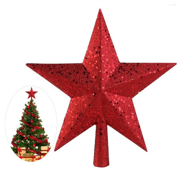 Adornos navideños Pulgadas Árbol Topper Estrella 3d Navidad Brillo Treetop Decoración para fiesta Vacaciones - Rojo