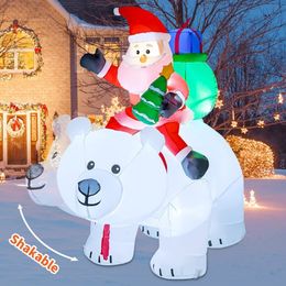 Kerstversiering Opblaasbare Kerstman die op een trillende ijsbeer rijdt Kerstdecoratie Buiten met roterende LED Kerst Jaar Feestdecoratie 230920