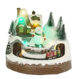 Decoraciones navideñas Innodept12 Decoración navideña Casa de pueblo Muñeco de nieve Música Adornos iluminados Árbol de Navidad Tren giratorio Regalos de Navidad 231109