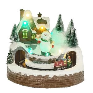 Décorations de Noël Innodept12 Décoration Maison de village Bonhomme de neige Musique Ornements lumineux Arbre Train tournant Cadeaux de Noël Navidad 231019