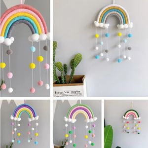 Décorations de Noël INS Style Rainbow Clouds Tapisserie Feutre Boule Macramé Tenture Murale Décor Enfants Chambre Suspendue Ornement Balcon Maison Décoration Murale 231109