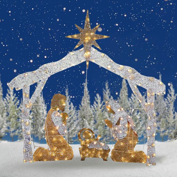 Décorations de Noël Insertion Jardin Extérieur Carte Sainte Famille Nativité Scène Yard Board Géant Décor Décoration De Noël Outdoo Pelouse Plug In Stakes 221123