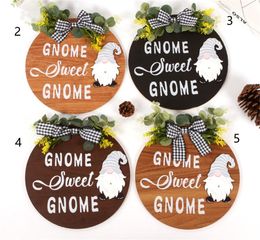 Décorations de Noël Panneau de bienvenue interchangeable pour ornement de porte d'entrée Signes de guirlande de gnome saisonnier 9 icônes Porche rond en bois