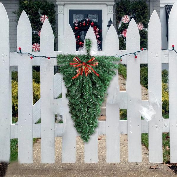 Decoraciones navideñas árbol invertido guirnalda verde Artificial regalo de vacaciones DIY corona de Navidad decoración del hogar puerta Swag