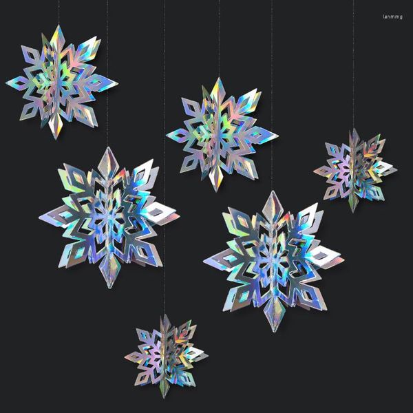 Décorations de noël irisé 3D flocons de neige pendentifs pays des merveilles fête guirlande suspendus décor année maison ornement