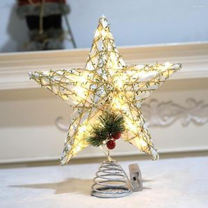 Decoraciones navideñas de hierro, excelente LED colorido en forma de árbol, estrella brillante, adorno duradero con batería para el hogar